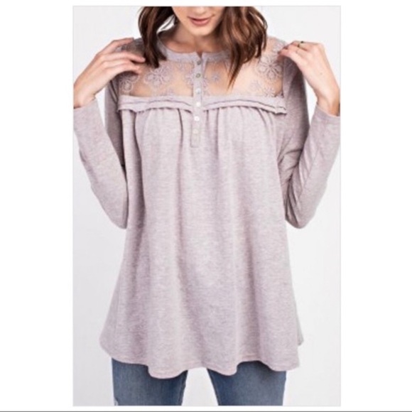 easel Tops - Easel Lace Button Up Tunic